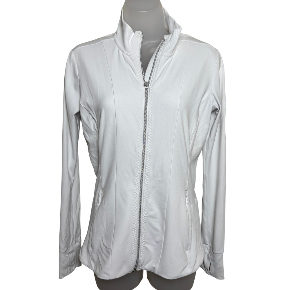 Athleta‎ Salutation White Full Zip Fitted Thumbholes Track Jacket Womens Small